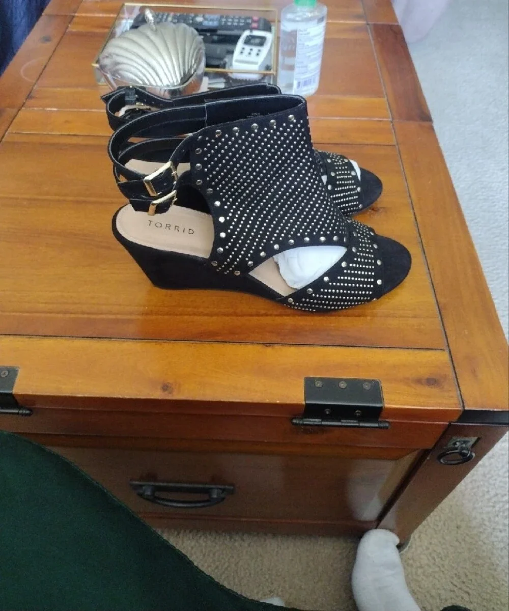 Black Studded Open-Toe Heeled Sandals - Women's 13w